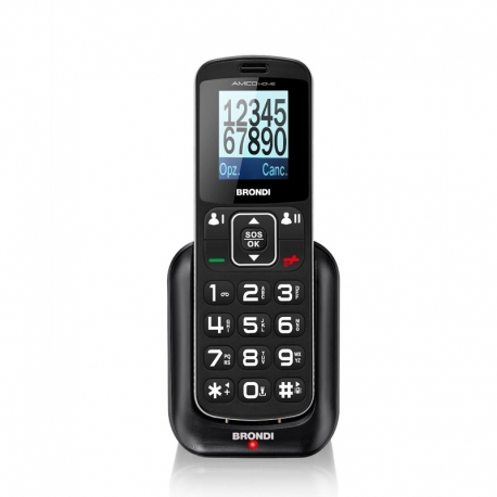 BRONDI AMICO HOME (NERO) - TELEFONO CELLULARE PER ANZIANI - TASTO SOS - TORCIA - CONTROLLO REMOTO - ANNUNCIO VOCALE - BASE DI RICARICA