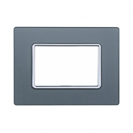 ETTROIT PLACCA IN VETRO 3 MODULI - SERIE SOLAR - SILVER (MT84306) Compatibile BTicino Matix