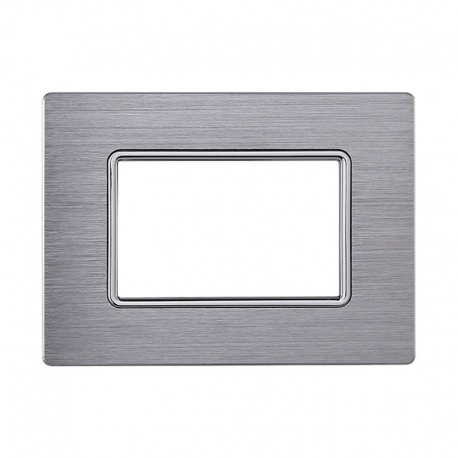 ETTROIT PLACCA IN ALLUMINIO 3 MODULI - SERIE SOLAR - ARGENTO LUCIDO (MT86317) Compatibile BTicino Matix