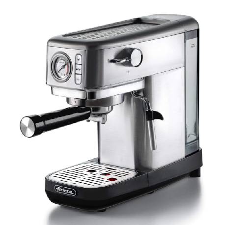 ARIETE METAL CON MANOMETRO (1381/10) - MACCHINA PER CAFFE'' ESPRESSO - POLVERE E CIALDE - 1 O 2 TAZZE -  CAPPUCCINATORE - PRESSIONE 15 BAR - 1300W 
