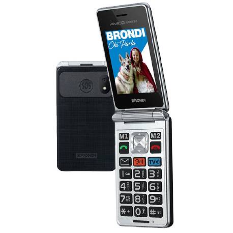 BRONDI AMICO SUPER TV (GUNMETAL GREY) - TELEFONO CELLULARE PER ANZIANI - TASTO SOS - CONTROLLO REMOTO - DOPPIO DISPLAY