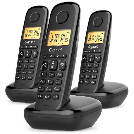 GIGASET START 100 TRIO (NERO) - TELEFONO CORDLESS TRIPLO - VIVAVOCE - FUNZIONE SVEGLIA