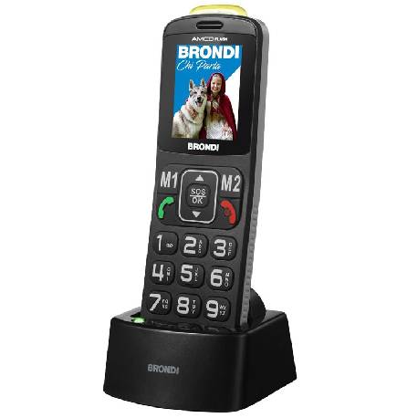BRONDI AMICO FLASH (NERO) - TELEFONO CELLULARE PER ANZIANI - TASTO SOS - TORCIA - CONTROLLO REMOTO - FOTOCAMERA - BASE DI RICARICA