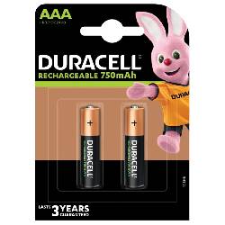 DURACELL RECHARGEABLE 750 mAh - BLISTER 2 BATTERIE MINISTILO AAA RICARICABILI