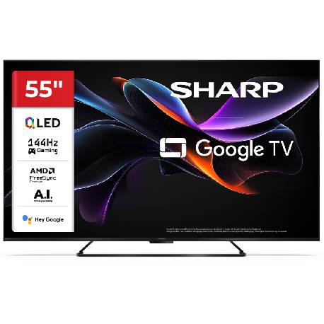 SHARP 55HR7265E - 55"" GOOGLE TV QLED 144Hz 4K AI -  FRAMELESS - STAND CENTRALE - HARMAN / KARDON - DOLBY VISION DIGITAL+ / DTS HD - CHROMECAST - BLACK - IT